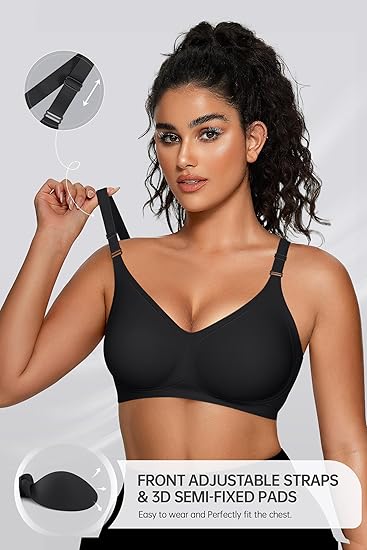 Wireless V Neck Bra with Front Adjustable Straps