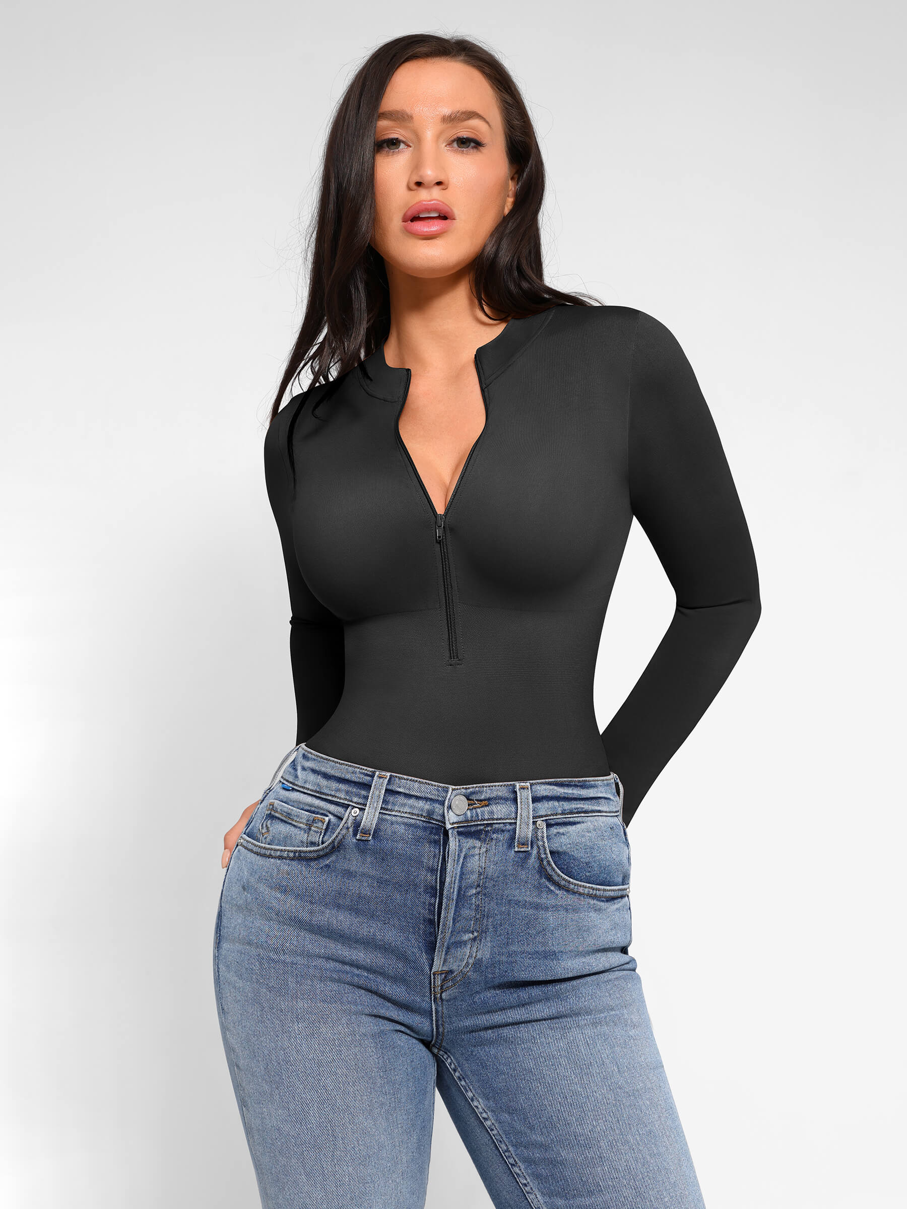 Long Sleeve Zipper Seamless Bodysuit [BOGO]