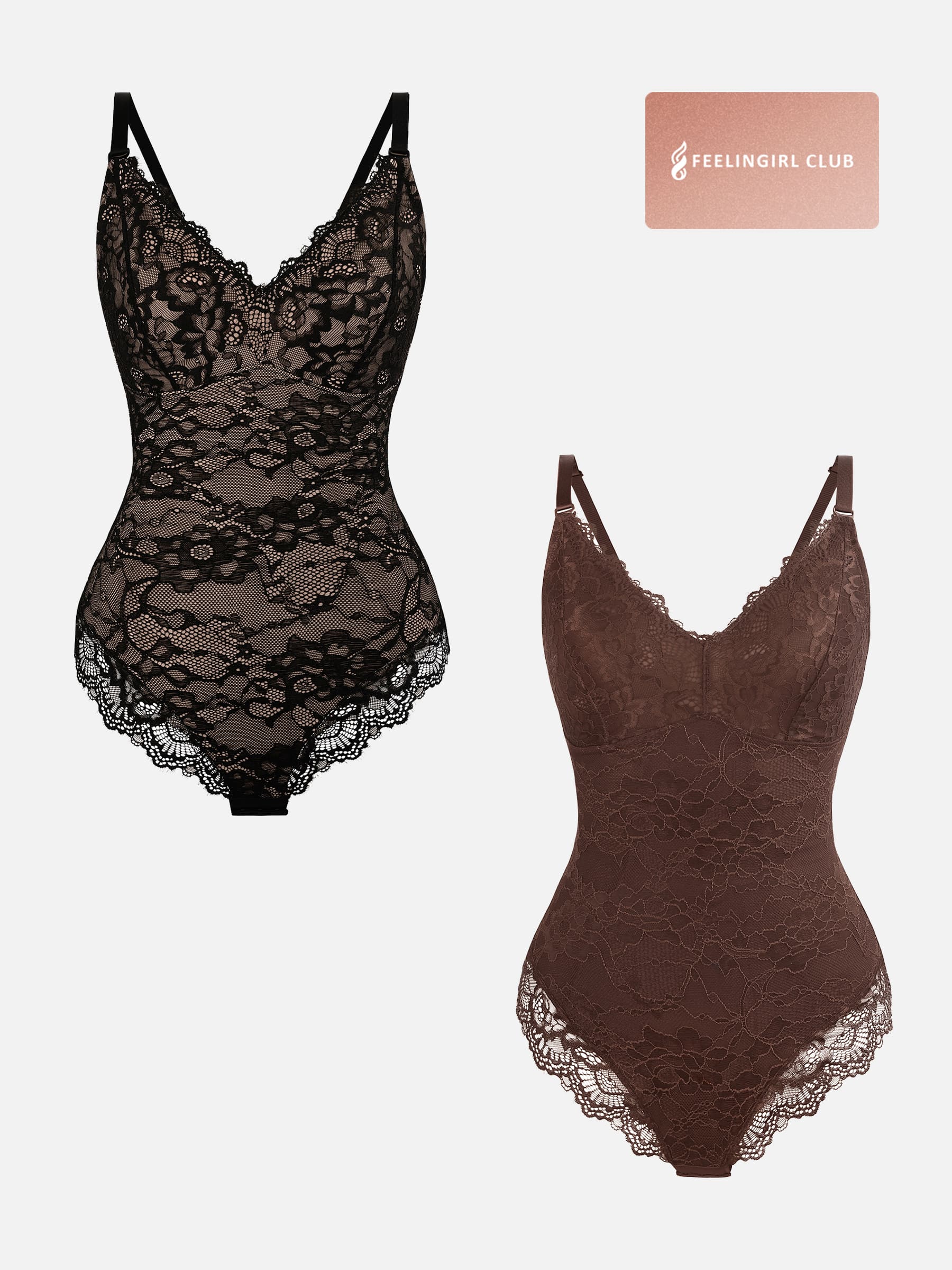 2-Pack Lace V Neck Bodysuit Bundle