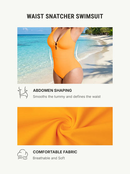 Deep V Metal Ring Ruched Sculpting Swimsuit [BOGO]