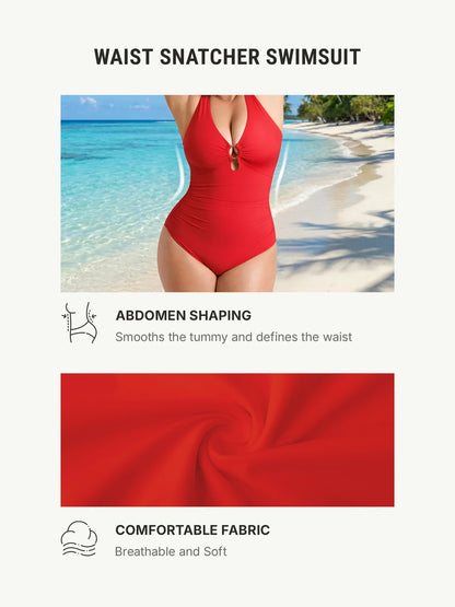 Deep V Metal Ring Ruched Sculpting Swimsuit [BOGO]