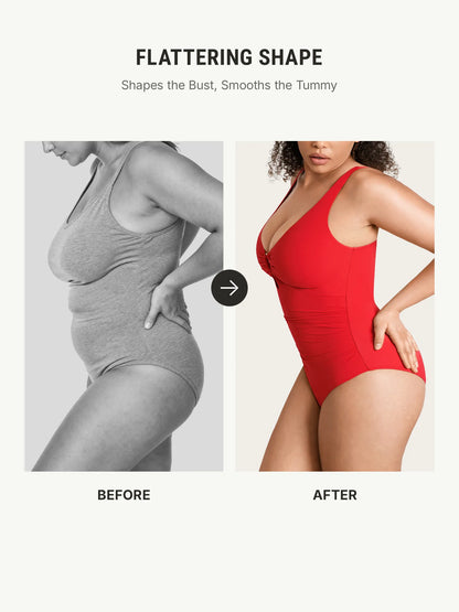Deep V Metal Ring Ruched Sculpting Swimsuit [BOGO]