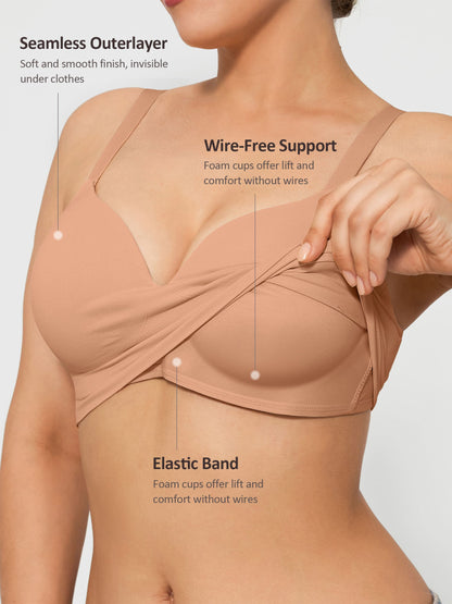Wire-Free Wide Straps Bra + Push-Up Seamless Bra