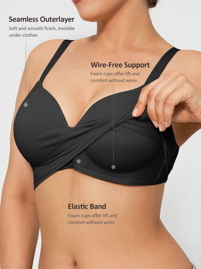 Wire-Free Wide Straps Bra + Push-Up Seamless Bra