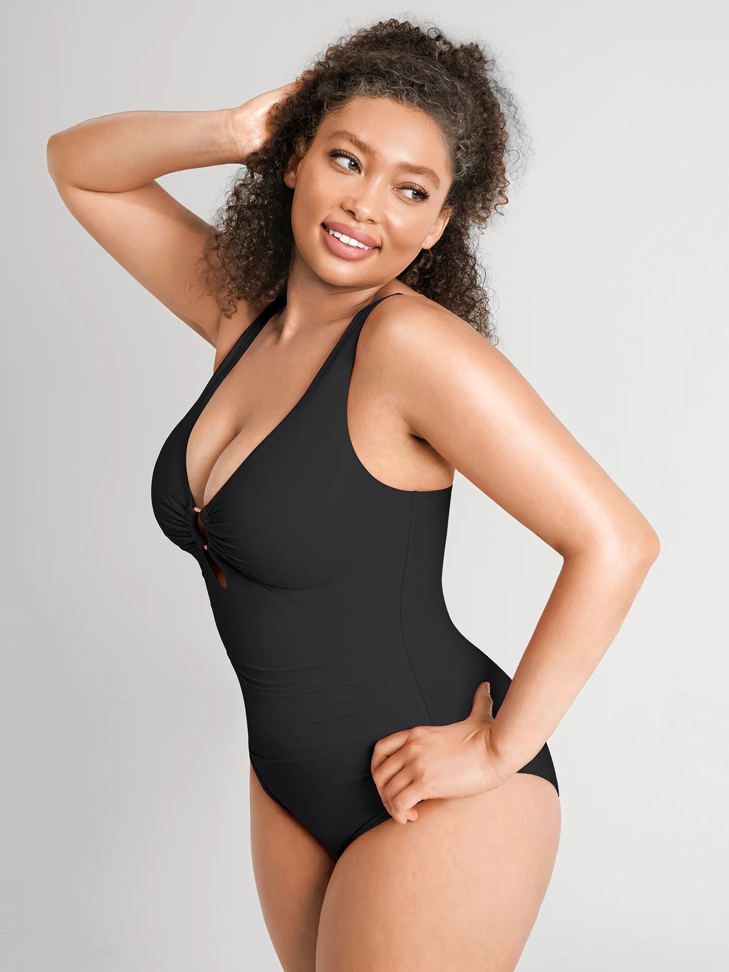Deep V Metal Ring Ruched Sculpting Swimsuit [BOGO]