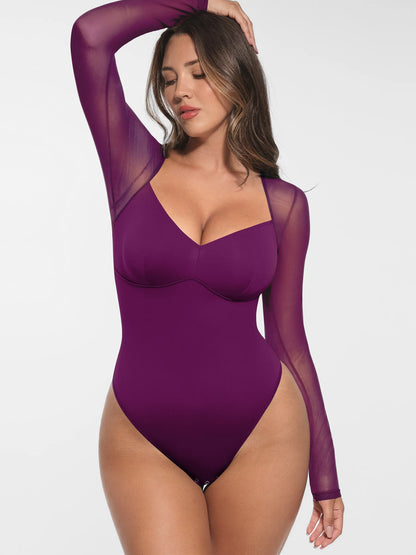 Mesh Panel V-Neck Bodysuit