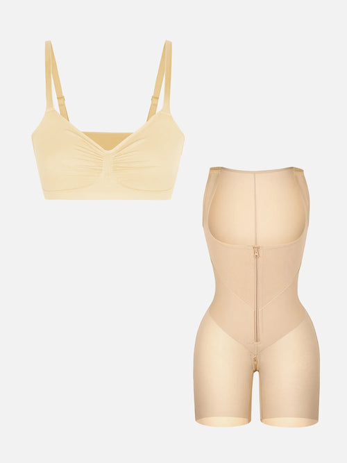U-Shaped Shaping Lift Bodysuit & Unlined Soft Bra Bundle