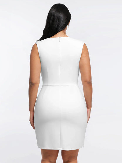 Popilush Shapewear Cut-in Square Neck Sculpting Midi Dress