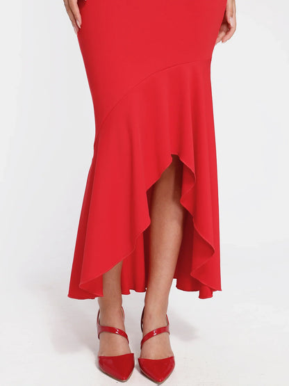 Popilush Shapewear Long Sleeve Lace Trim Sculpting Mermaid Maxi Dress