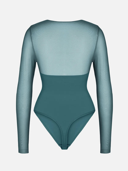 Mesh Panel V-Neck Bodysuit [BOGO]