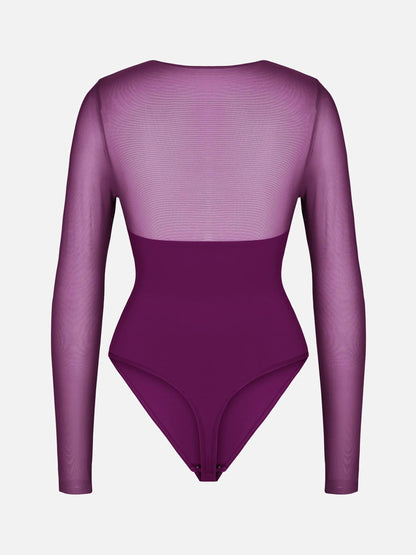 Mesh Panel V-Neck Bodysuit