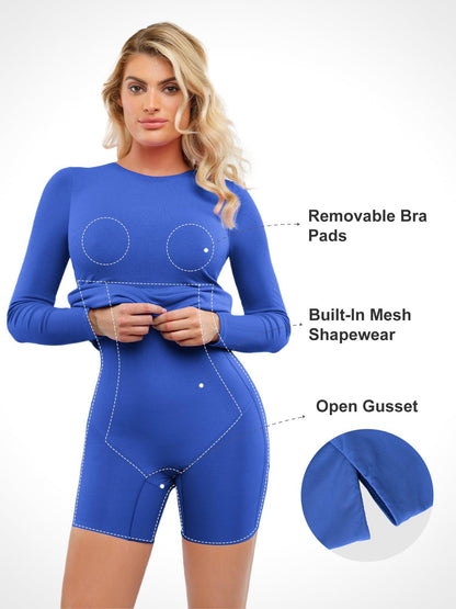 Popilush Shapewear Modal Long Sleeve Crew Neck Slimming Midi Dress
