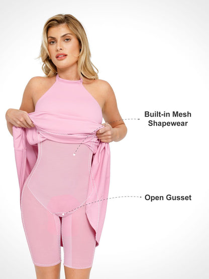 Popilush Shapewear Sculpting Backless Halter A-Line Midi Dress