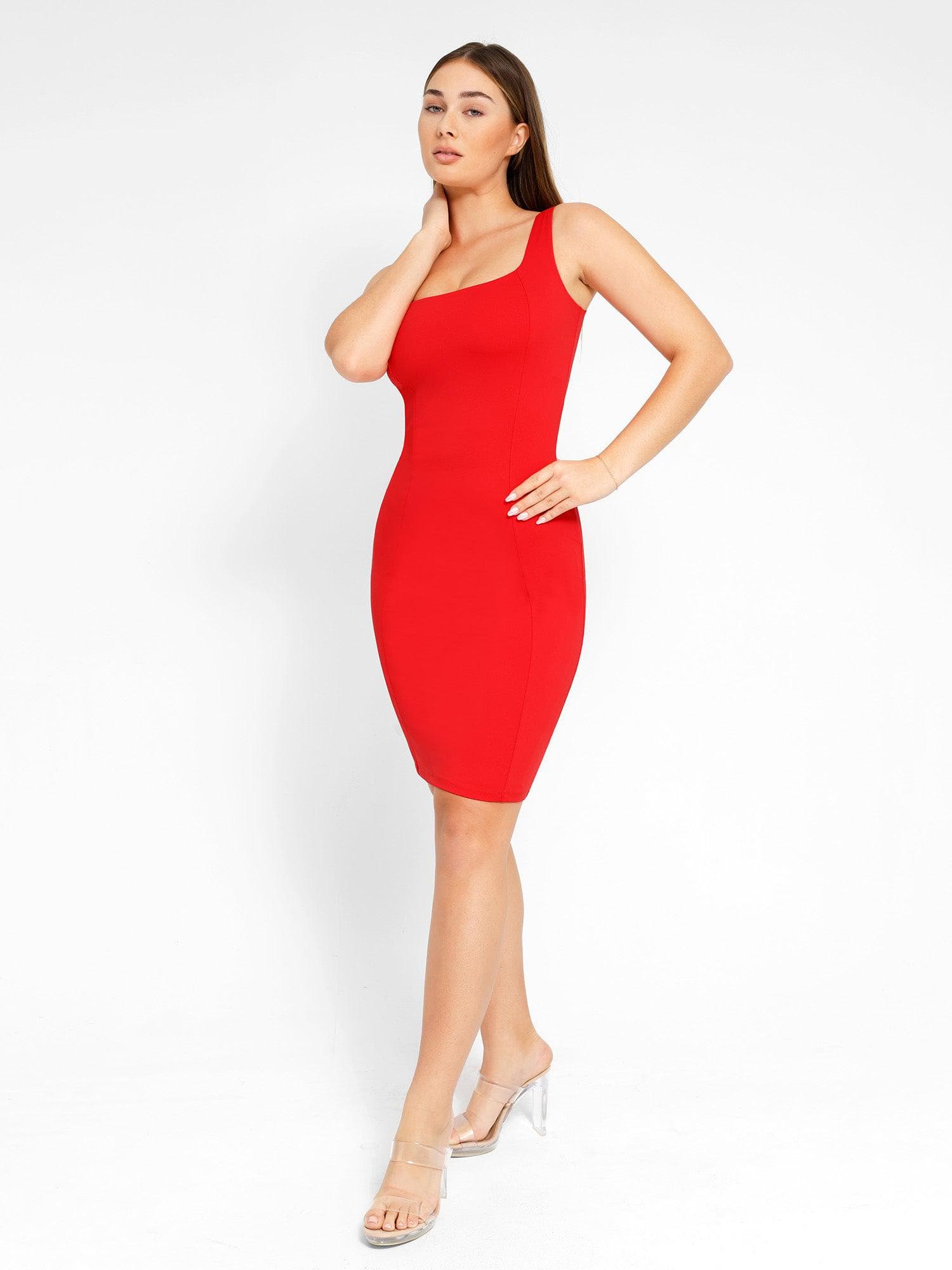 Popilush Shapewear Sleeveless Square Neck Sculpting Midi Work Dress